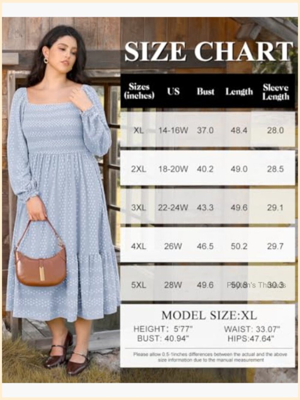 Plus Size Maxi Dress with Pockets Long Sleeve Smocked Swiss Dot A-Line Maternity - Picture 6 of 6